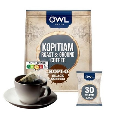 Owl 2-in-1 Kopitam Roast & Ground Coffee Bags Kopi-O (30 Bags) 17g