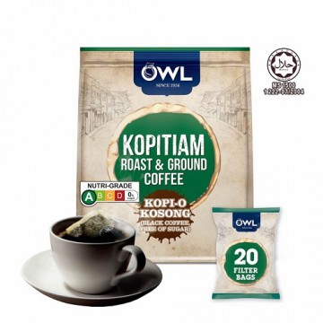 Owl Kopitiam Roast & Ground Coffee Bags Kopi-O Kosong  ( 20 Bags ) 10g