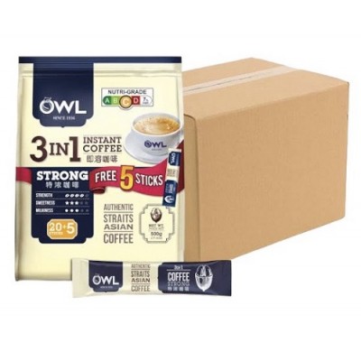 Owl 3-in-1 Instant Coffee Strong (20 Packs, 25 Sachets Each)