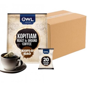 Owl 2-in-1 Kopitiam Roast & Ground Coffee Bags  Kopi-O Gao ( 24 Packs, 20 Sachets Each )