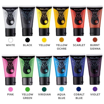 Pentel Acrylic Paint 28ml 12 Colours Set