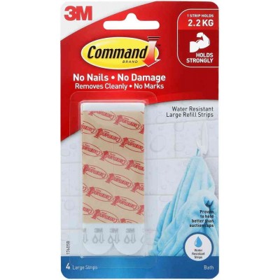 3M Command 17605B Damage-Free Hanging Water Resistant Strips 4’S 2.2kg