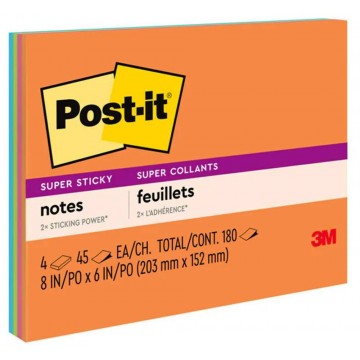 3M Post-it Super Sticky Notes 6845-SSP (6" x 8") 4'S