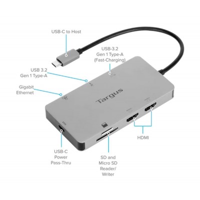 Targus USB-C Dual HDMI 4K Docking Station with 100W PD Pass-Thru