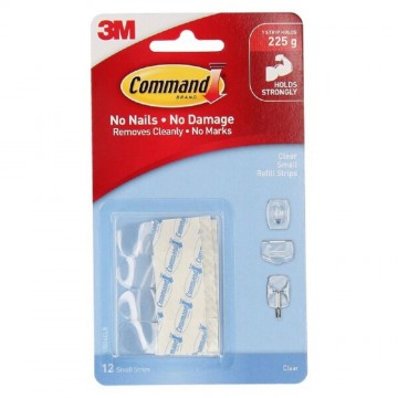 3M Command Damage-Free Hanging Clear Refill Strips Small 12’S 225g