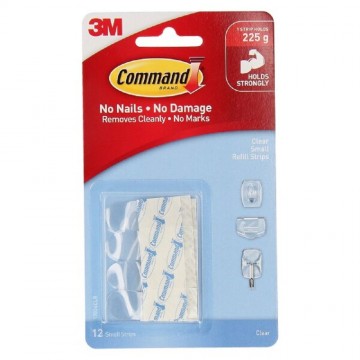 3M Command 17024CLR Damage-Free Hanging Clear Refill Strips Small 12’S 225g