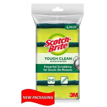 3M Scotch-Brite Antibacterial Tough Clean Scrub Sponge 4'S