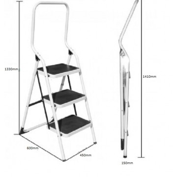 3-Step Foldable Steel Ladder w/High Handle LY503