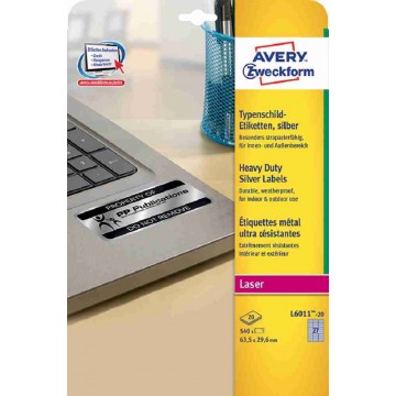 Avery Polyester Heavy-Duty Silver Labels 540'S (63.5 × 29.6mm)