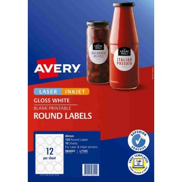 Avery White Round Labels 120'S 60mm