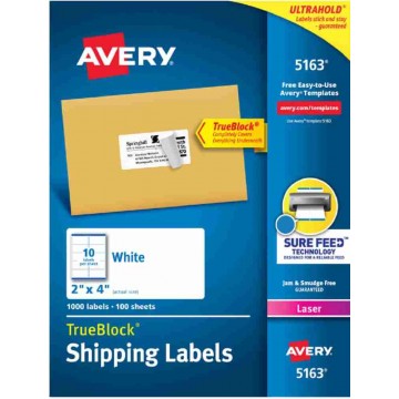 Avery TrueBlock Shipping Permanent Labels 1000'S (2" x 4")