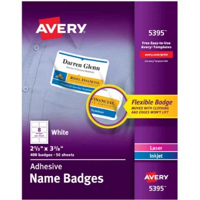 Avery Fabric Name Badge Labels 400'S (63.5 x 85.73mm)