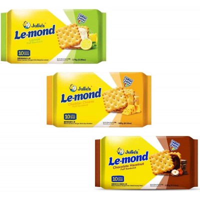 Julie's Le-Mond Puff Sandwich (24 Packets) 170g (Lemon, Cheddar Cheese, Chocolate)