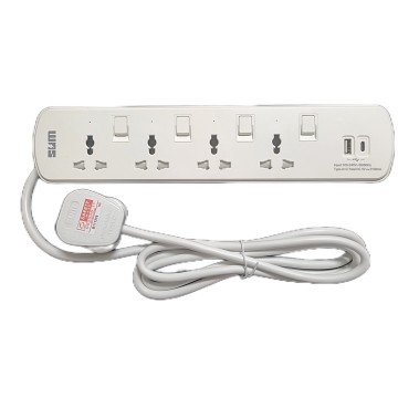 4-Way Universal Extension Socket Cable 3.0m with 2 USB