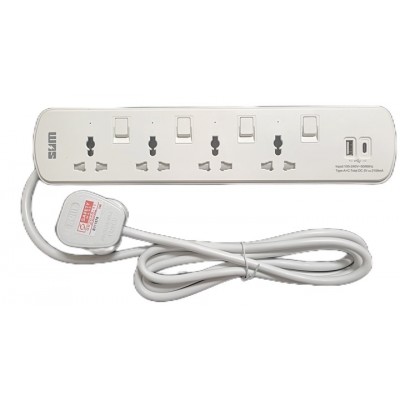 4-Way Universal Extension Socket Cable 3.0m with 2 USB