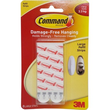 3M Command 17023P-8PK Damage-Free Hanging Refill Strips Large 8'S 2.2kg