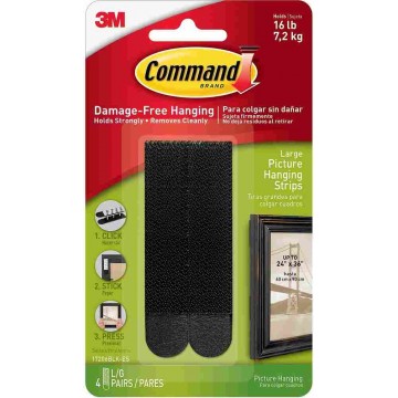 3M Command 17206BLK Damage-Free Picture Hanging Strips (Black) Large 4’S 1.8kg