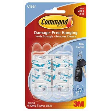 3M Command Damage-Free Hanging Clear Hook Mini 6'S 225g
