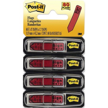 3M Post-it Flags 684-RDSH (0.5" x 1.7") Sign Here Red