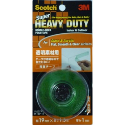 3M Scotch Super Heavy Duty Double-Sided Foam Tape KTD-19 (19mm x 1.5m) Clear & Smooth Surfaces