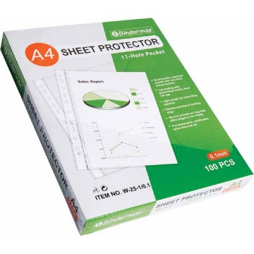 Bindermax 11-Hole Sheet Protector 0.10mm 100'S A4