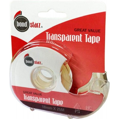 Bondstarz Transparent Tape w/Dispenser (18mm x 25m)