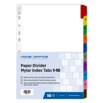 HnO Paper Divider Mylar Index Tabs (1-10) A4 Colour