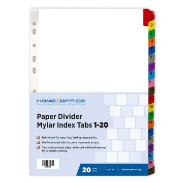 HnO Paper Divider Mylar Index Tabs (1-20) A4 Colour