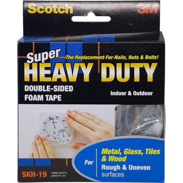 3M Scotch Super Heavy Duty Double-Sided Foam Tape SKH-19 (19mm x 4m) Rough & Uneven Surfaces