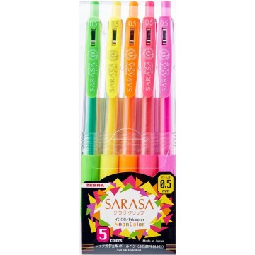 Zebra Sarasa Clip Neon Gel Ink Pen 0.5mm Retractable 5'S - Pre-Order Only