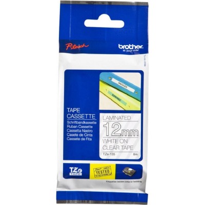 Brother P-Touch Laminated TZe-135 Tape 12mm White on Clear
