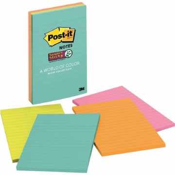 3M Post-it Super Sticky Lined Notes 4621-SSMIA (4" x 6") Miami Collection