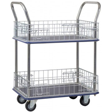 2-Tier Double-Handle Trolley Cart w/Mesh Basket (820 x 480 x 1010mm) 220kg