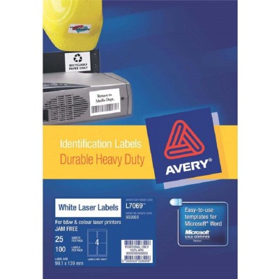 Avery Durable Heavy-Duty White Labels 100'S (99.1 x 139mm)