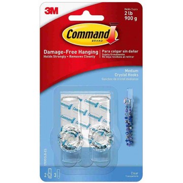 3M Command Damage-Free Hanging Clear Crystal Hook Medium 2'S 900g