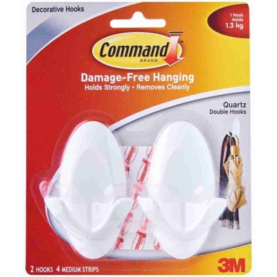 3M Command 17087Q-2PK Damage-Free Hanging Quartz Double Hook 2’S 1.3kg