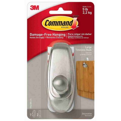 3M Command 17063BN Damage-Free Hanging Timeless Brushed Nickel Hook Large 2.2kg