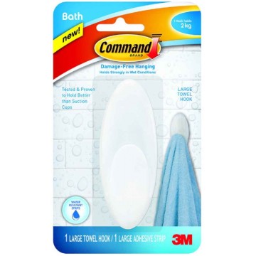 3M Command Damage-Free Hanging Bathroom Towel Hook w/Water Resistant Strip Large 2kg