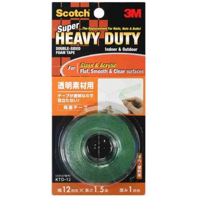 3M Scotch Super Heavy Duty Double-Sided Foam Tape KTD-12 (12mm x 1.5m) Clear & Smooth Surfaces