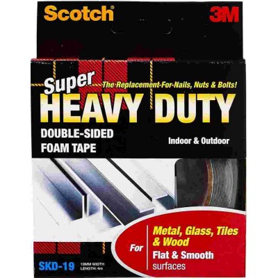 3M Scotch Super Heavy Duty Double-Sided Foam Tape SKD-19 (19mm x 4m) Flat & Smooth Surfaces