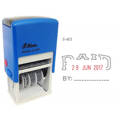 Shiny S-401 Self-Inking Date Stamp w/PAID (Blue/Red Ink)