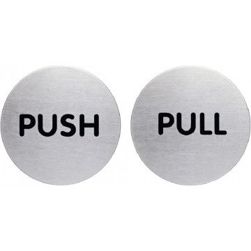 Self-Adhesive Stainless Steel Pictogram 65mm (Push, Pull)