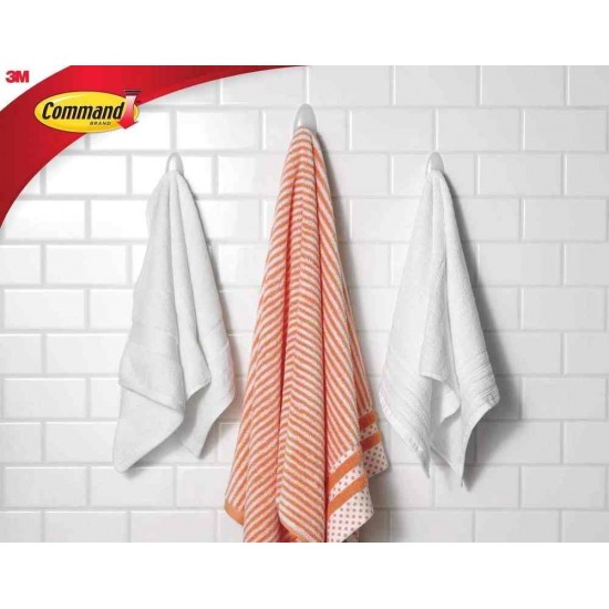 3M Command BATH17ES DamageFree Hanging Bathroom Towel Hook w/Water Resistant Strip Large 2kg