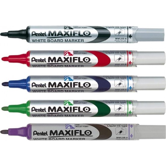 Pentel Maxiflo Dry Wipe Fine Bullet Point Marker - Blauw (Pack van 12